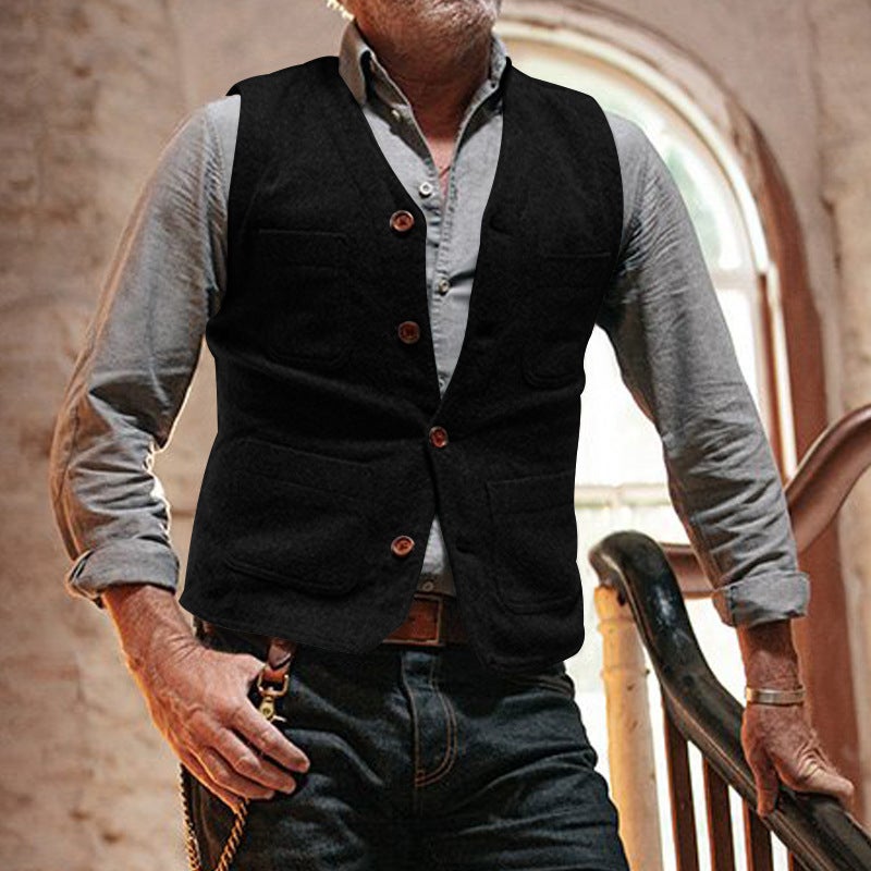 2024 Cross-border Amazon Spring and Autumn Mens Casual Woolen Vest Mens Slim-fit Single-breasted Top Cardigan Grey - Image 3