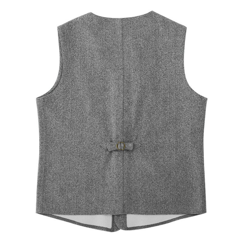 2024 Cross-border Amazon Spring and Autumn Mens Casual Woolen Vest Mens Slim-fit Single-breasted Top Cardigan Grey - Image 5