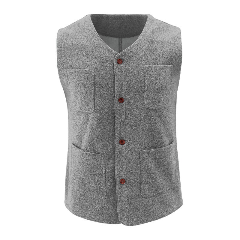 2024 Cross-border Amazon Spring and Autumn Mens Casual Woolen Vest Mens Slim-fit Single-breasted Top Cardigan Grey - Image 1