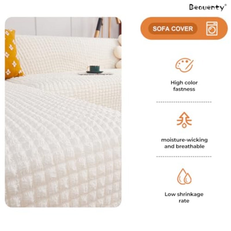 Strechable Sofa Cover L Shape Sofa Cover 1234 Seater Full Cover Washable Breathable Couch Cover White, 2 seater (145-185cm ) - Image 3