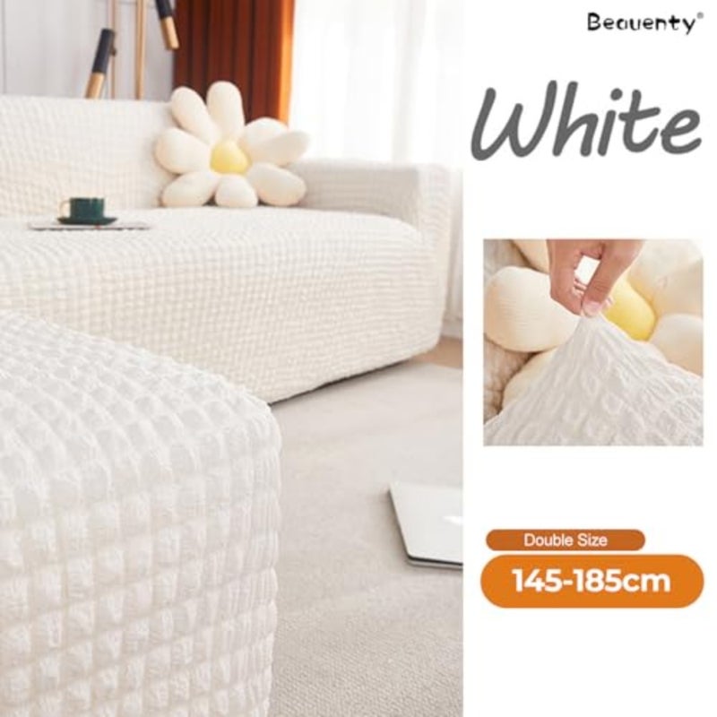 Strechable Sofa Cover L Shape Sofa Cover 1234 Seater Full Cover Washable Breathable Couch Cover White, 2 seater (145-185cm ) - Image 2