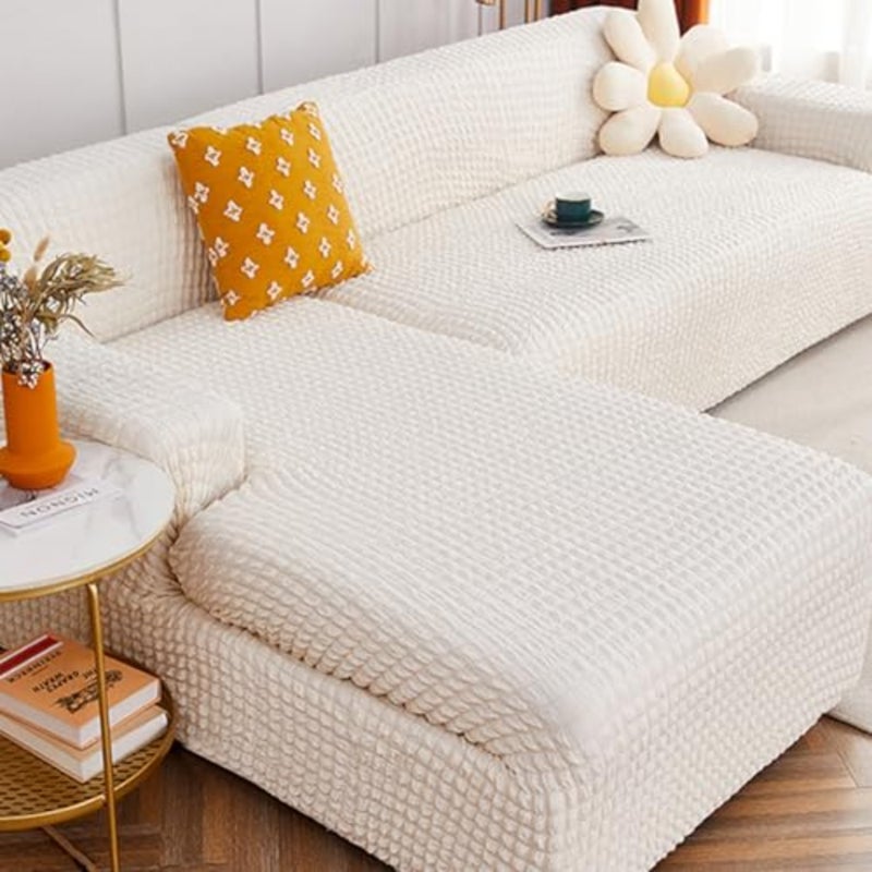 Strechable Sofa Cover L Shape Sofa Cover 1234 Seater Full Cover Washable Breathable Couch Cover White, 2 seater (145-185cm ) - Image 1
