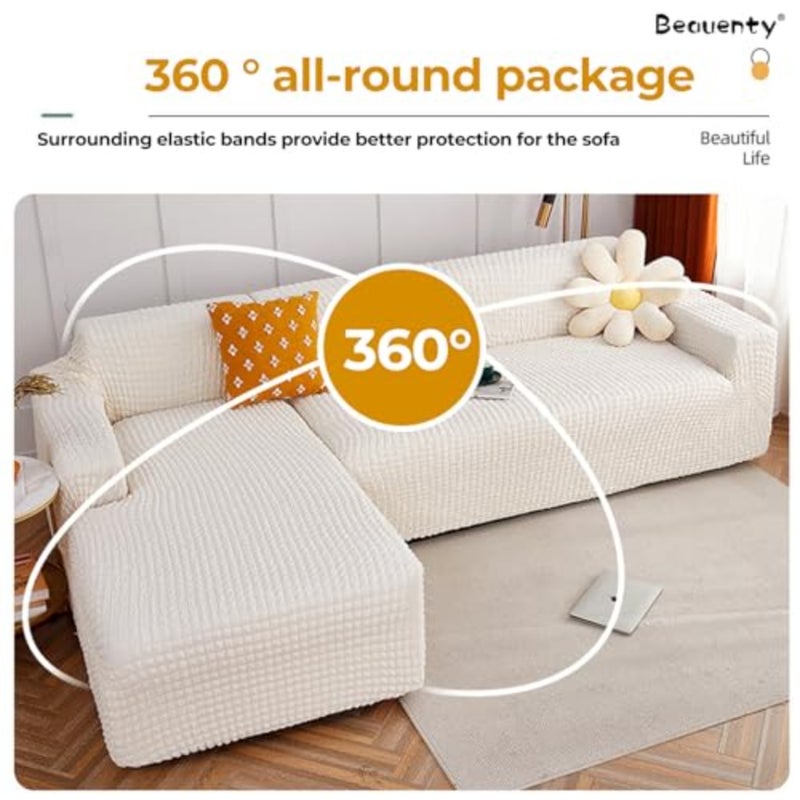 Strechable Sofa Cover L Shape Sofa Cover 1234 Seater Full Cover Washable Breathable Couch Cover White, 2 seater (145-185cm ) - Image 4