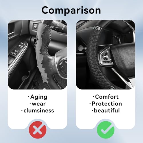 Tioollev Bling Car Steering Wheel Cover, 15 Inch Rhinestones Soft Leather Elastic Steering Wheel Protector, Sparkly Crystal Diamond for Women Girls, Car Interior Accessories for Most Cars (Black) - Image 4