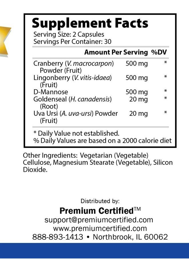 Premium Certified - UTI MD - Maintain Healthy Urinary Function, Soothe Discomfort, Balance pH Levels - with D-Mannose, Cranberry and Lingonberry - Vegan Friendly - 60 Capsules - Image 1