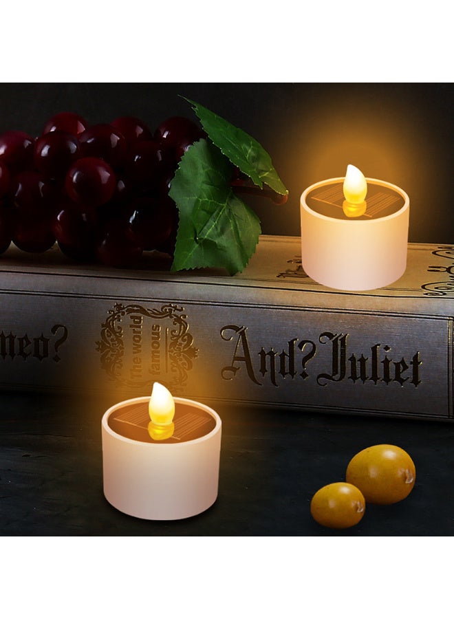 Solar Powered LED Tea Light Candles with Light Sensor, Waterproof, Warm White Flashing Effect - Image 1