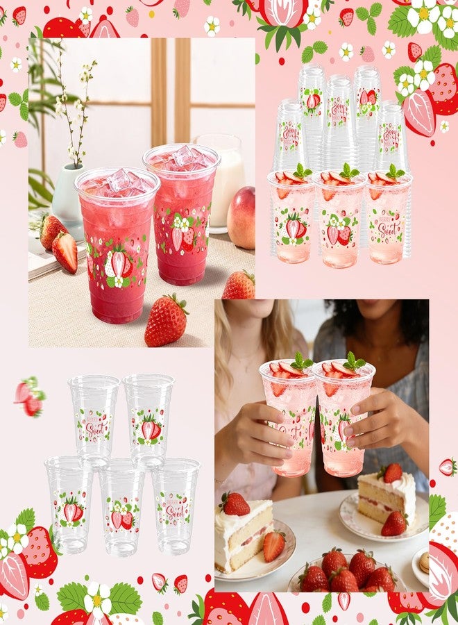 KOPOOEOE 100 Pcs Strawberry Plastic Cups 12 oz Red and White Strawberry Disposable Clear Fruit Cups for Birthday Baby Shower Summer Party Supplies Favors - Image 5