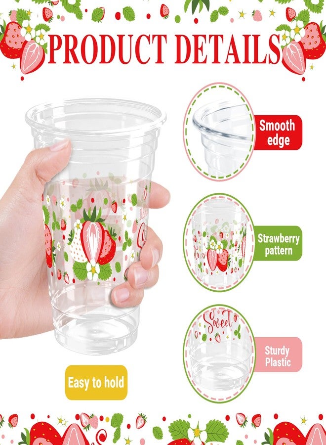 KOPOOEOE 100 Pcs Strawberry Plastic Cups 12 oz Red and White Strawberry Disposable Clear Fruit Cups for Birthday Baby Shower Summer Party Supplies Favors - Image 3