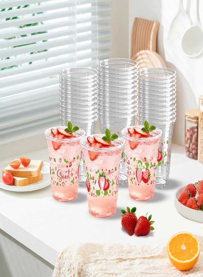 KOPOOEOE 100 Pcs Strawberry Plastic Cups 12 oz Red and White Strawberry Disposable Clear Fruit Cups for Birthday Baby Shower Summer Party Supplies Favors - Image 4