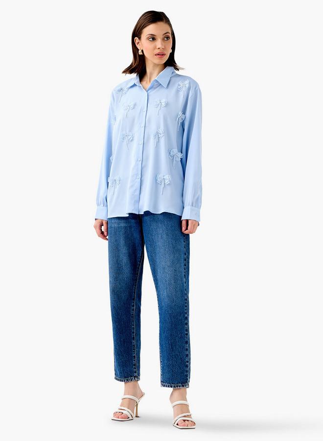 2Xtremz Embellished Bow Applique Shirt with Long Sleeves - Image 2