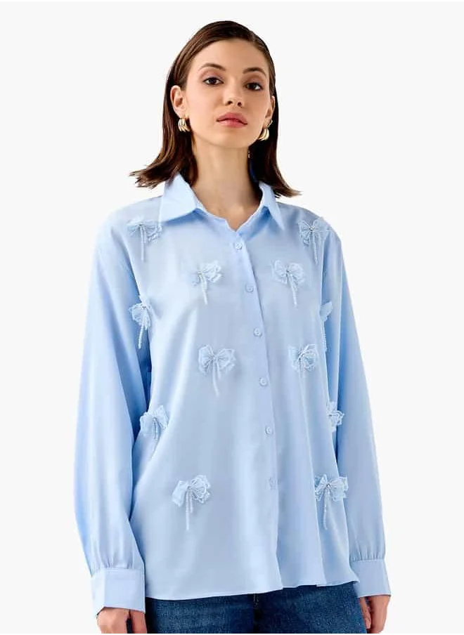 تواكستريمز 2Xtremz Embellished Bow Applique Shirt with Long Sleeves