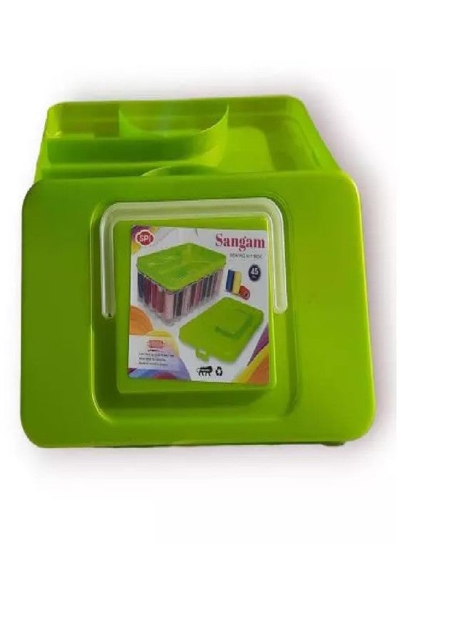 DAIDSUKE® Green Fiber Plastic 90 Degree 45 Reels Storage Sewing Supplies Organizer Rectangular Tailoring Accessories Box With 27 Needle Set Free Thread Button Storage Needle Empty Box Big Size 45 Spools Tailor kit ( Light Green ) - Image 3