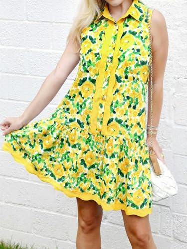 Cicy Bell Womens Floral Mini Dress Summer Casual V Neck Sleeveless Boho Dresses Ruffle Beach Vacation Outfits Yellow - Image 5