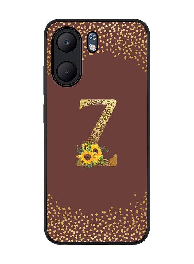 Stylizedd For Oppo A5x 5G / A5x 4G Case,Slim fit Camera Protection, Shockproof Thin Phone cover  - Custom Floral Monogram - Z  (Brown )