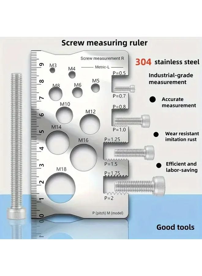 Silver Metal Screw Bolt Measuring Caliper Precision Thread Size Gauge Tool - Image 2