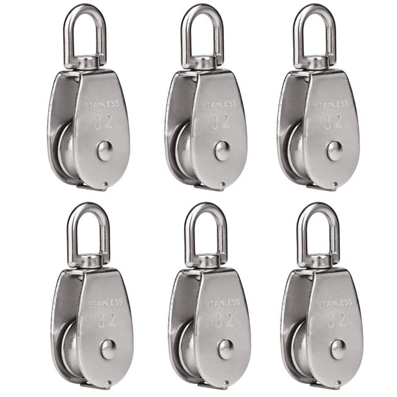 Rocaris Rocaris 6 Pack M32 Lifting Single Pulley Roller Loading 551Ibs, 304 Stainless Steel Heavy Duty Single Wheel Swivel Lifting Rope Pulley Block  - Image 1