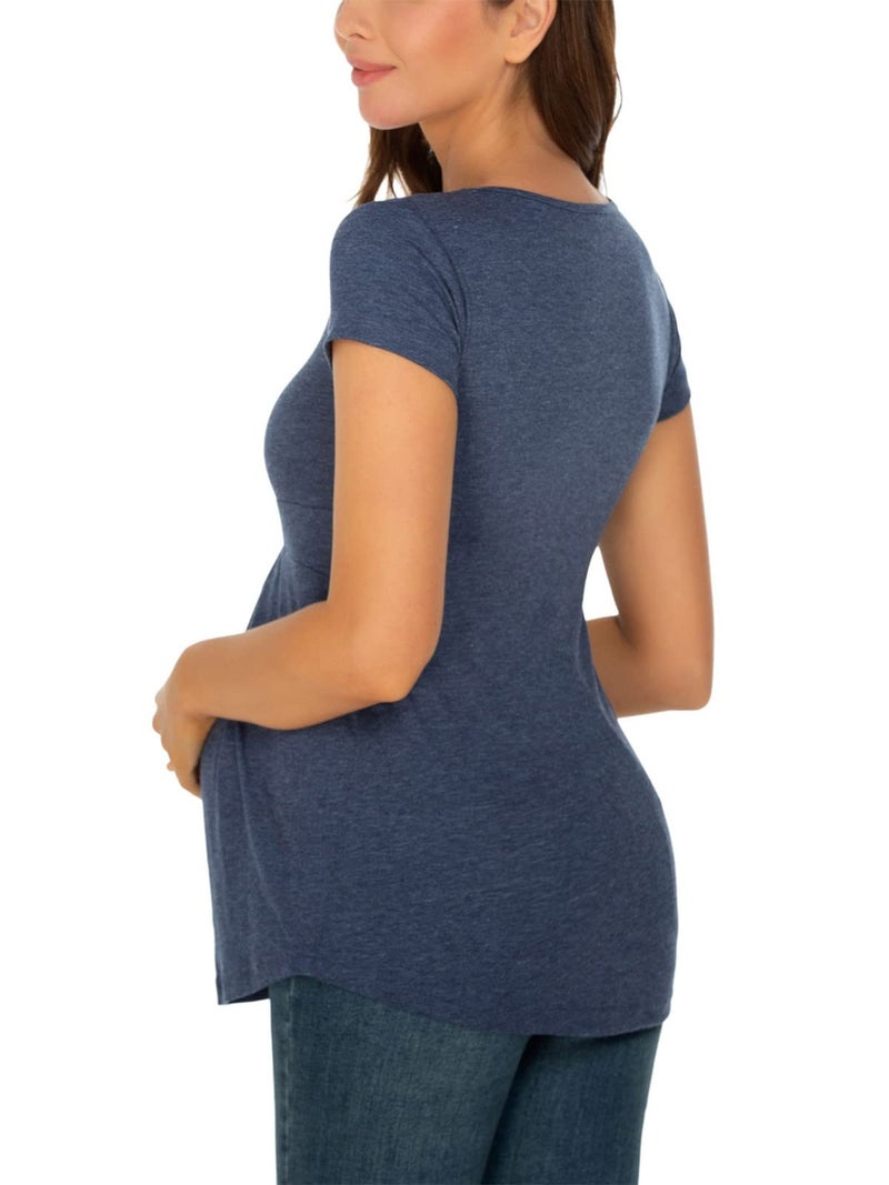 Glampunch Women's Maternity Tops Short & 3/4 Sleeve Round Neck Front Pleat Peplum Tunic Top Pregnancy Shirts - Image 5