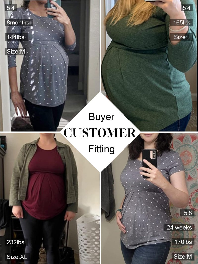 Glampunch Women's Maternity Tops Short & 3/4 Sleeve Round Neck Front Pleat Peplum Tunic Top Pregnancy Shirts - Image 3