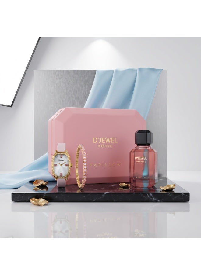 بابيلون طقم هدايا دي جويل مورجاناي (D'Jewel Papillon) الفاخر - ساعة أنيقة، إسواردة براقة، وعطر ساحر - Image 1