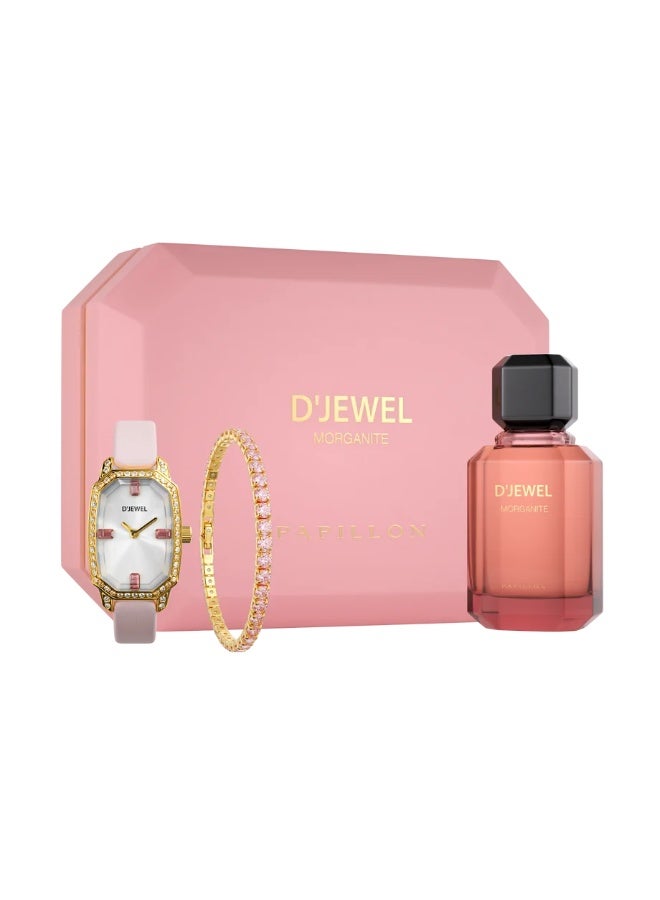 بابيلون طقم هدايا دي جويل مورجاناي (D'Jewel Papillon) الفاخر - ساعة أنيقة، إسواردة براقة، وعطر ساحر - Image 2