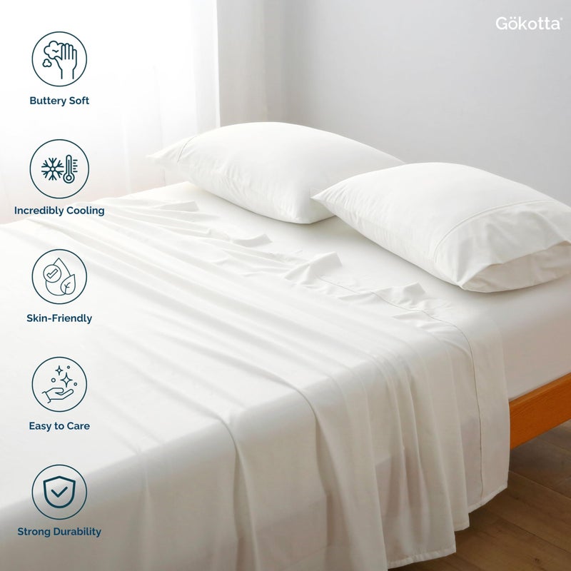 Gokotta Twin XL Size Size Sheets 3 Set 100 ٪ Rayon مشتقة من تبريد الخيزران للنوم الساخن - صفائح ناعمة تنفس عميقة 15 "" ورقة مزودة بأشرطة زاوية مرنة أبيض - Image 4