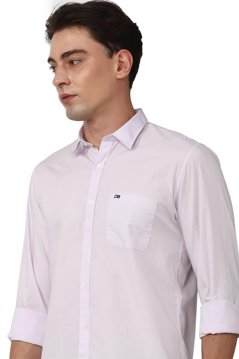 Peter England Men's Slim Fit Full Sleeve Cotton Solid Casual Shirt with Pocket Lilac, 40 - Image 4