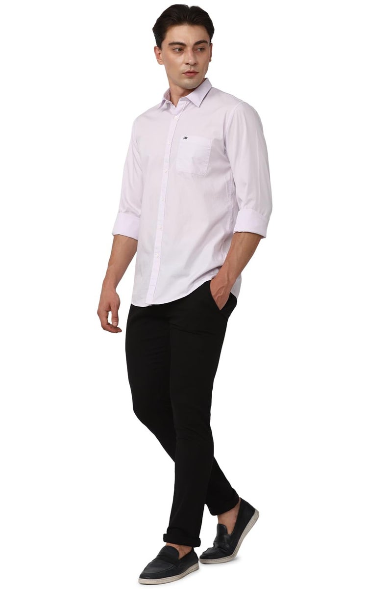 Peter England Men's Slim Fit Full Sleeve Cotton Solid Casual Shirt with Pocket Lilac, 40 - Image 2