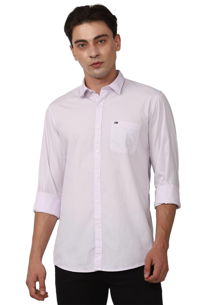 Peter England Men's Slim Fit Full Sleeve Cotton Solid Casual Shirt with Pocket Lilac, 40 - Image 1
