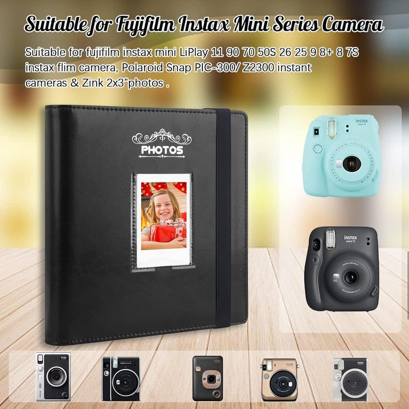 Veicevol 288 Pockets Photo Album for Fujifilm Instax Mini Camera, Leather Cover Photo Book for Polaroid Pictures, 2x3 Photo Album for Fujifilm Instax Mini 12 11 9 40 90 8 7 Evo LiPlay Pictures,Black - Image 3