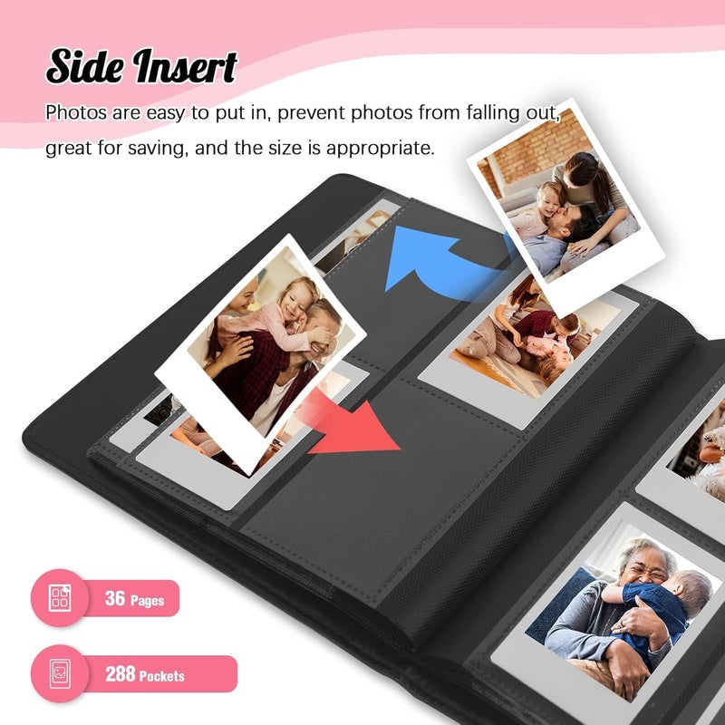 Veicevol 288 Pockets Photo Album for Fujifilm Instax Mini Camera, Leather Cover Photo Book for Polaroid Pictures, 2x3 Photo Album for Fujifilm Instax Mini 12 11 9 40 90 8 7 Evo LiPlay Pictures,Black - Image 2