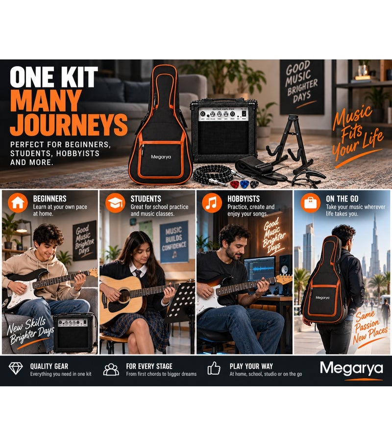 MegArya Electric Guitar Accessories Starter Kit with 10W Guitar Amplifier, Gig Bag, Stand, 10 ft Cable, Strap, Capo & 3 Picks, Complete Practice Accessory Set for Beginners - Image 4