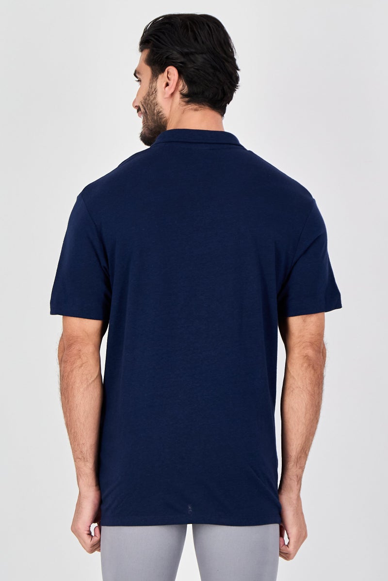Celio Men Regular Fit Plain Short Sleeve Polo Shirts, Navy - Image 4