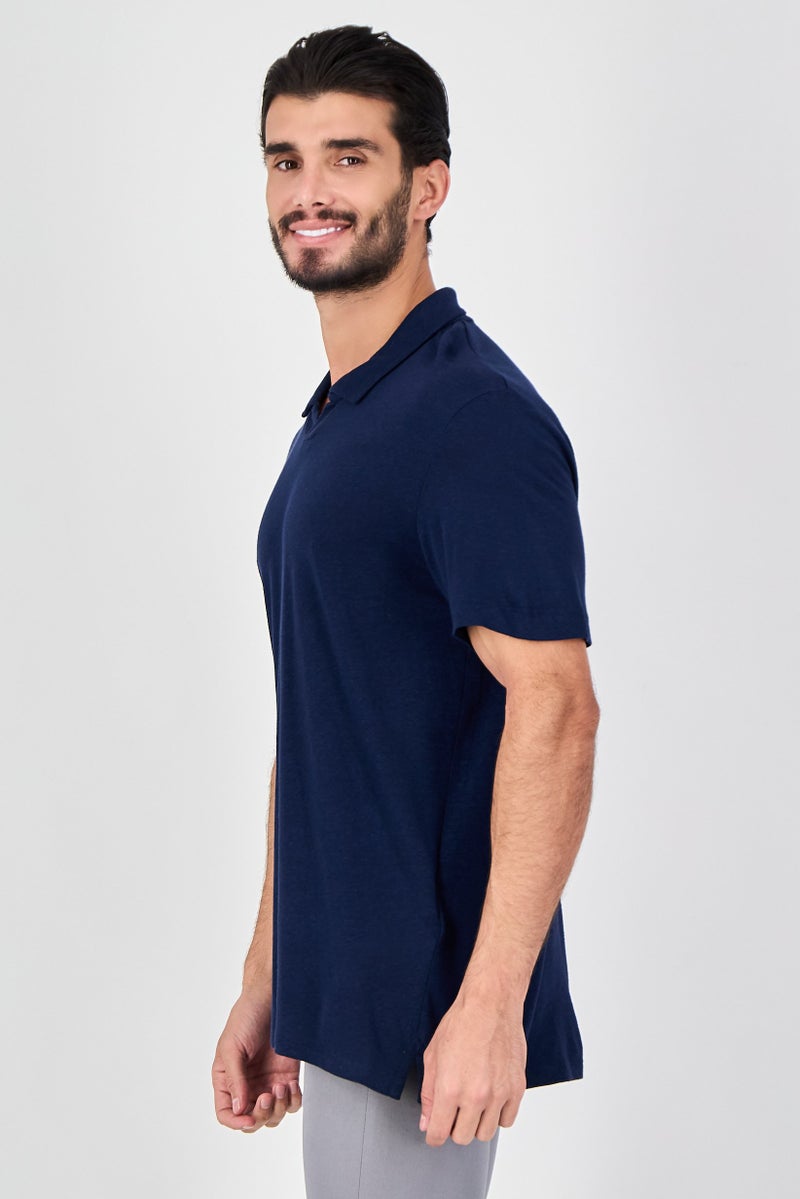 Celio Men Regular Fit Plain Short Sleeve Polo Shirts, Navy - Image 2