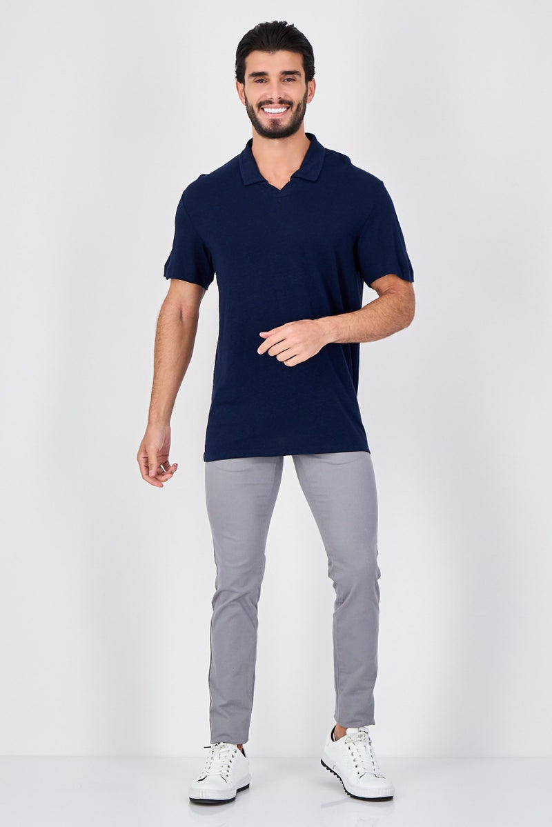 Celio Men Regular Fit Plain Short Sleeve Polo Shirts, Navy - Image 3