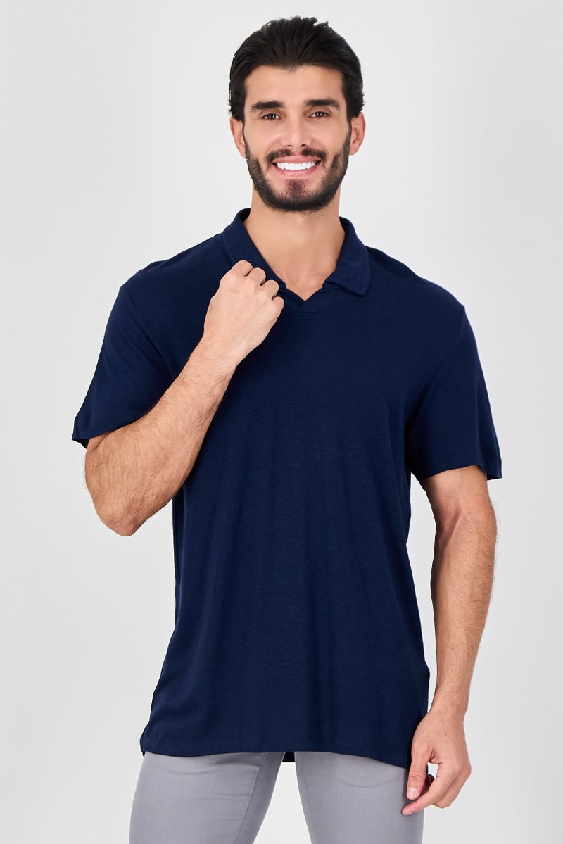 Celio Men Regular Fit Plain Short Sleeve Polo Shirts, Navy - Image 1