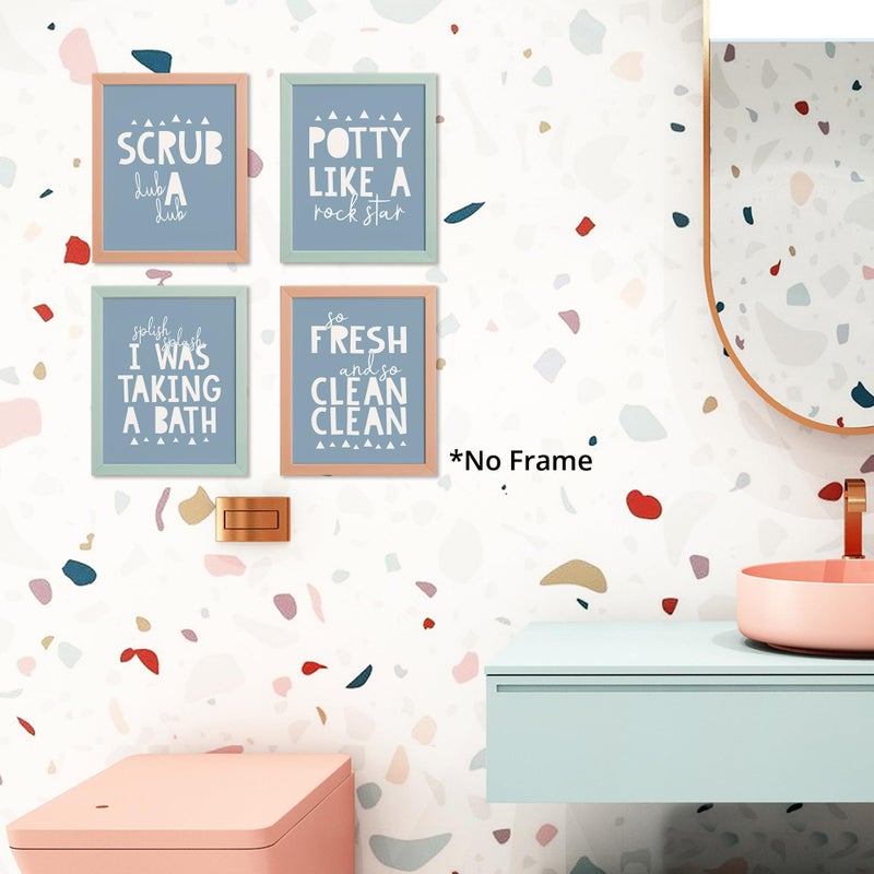 AEHIE So Fresh and Clean Colorful Bathroom Art Poster Prints for Home Kid Washroom Restroom Nursery Toilet Laundry Decor  Funny Bathroom Rules Word Decorations Prints Wall Art Unframed 4pcs (Blue) 8x10in - Image 2