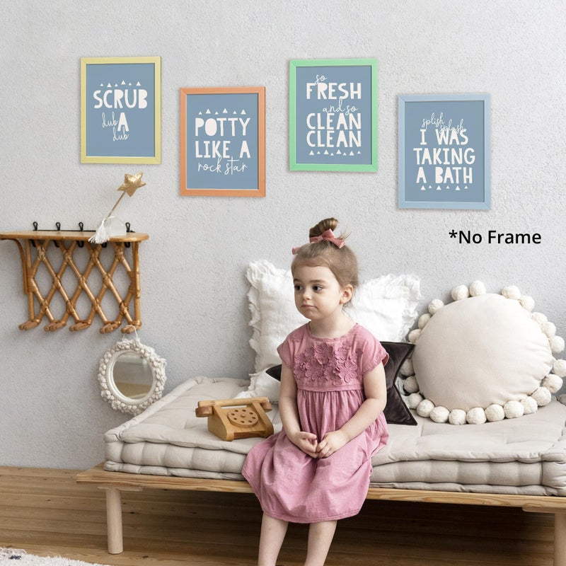 AEHIE So Fresh and Clean Colorful Bathroom Art Poster Prints for Home Kid Washroom Restroom Nursery Toilet Laundry Decor  Funny Bathroom Rules Word Decorations Prints Wall Art Unframed 4pcs (Blue) 8x10in - Image 5