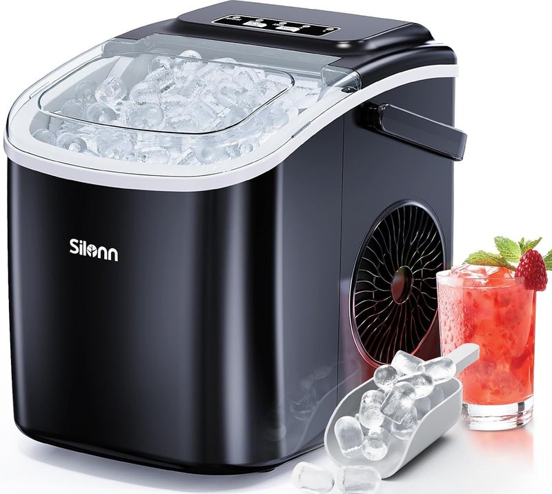 Silonn Ice Maker Countertop, 9 Cubes Ready in 6 Mins 26lbs in 24Hrs, Self-Cleaning Ice Machine with Ice Scoop and Basket, 2 Sizes of Bullet Ice for Home Kitchen Office Bar Party, Black - Image 1