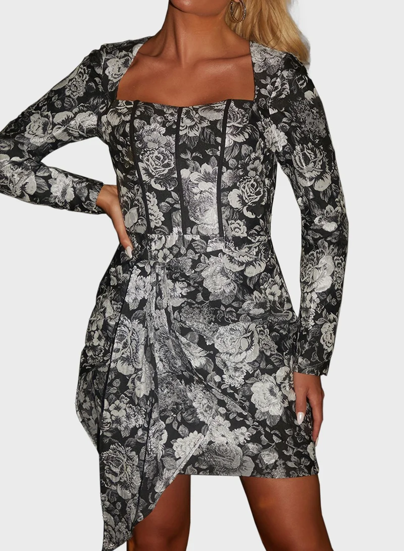 Chi-Chi London Sweetheart Neck Printed Dress