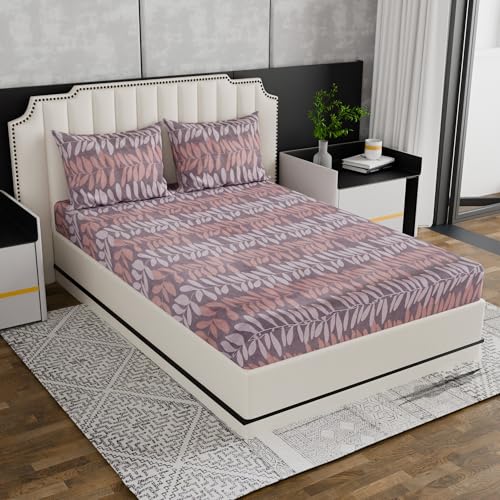 Nivasam Cotton Feel Glace Cotton Elastic Fitted Printed King Size Double Bed Bedsheet with 2 Pillow Cover(72"x78") 300-350 threadcount (Design3) - Image 1