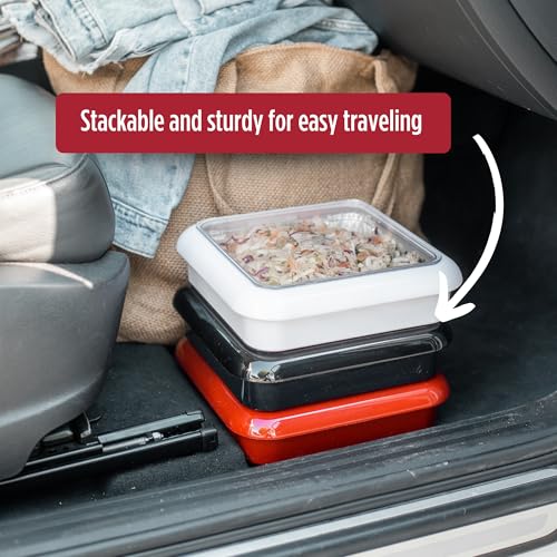 Fancy Panz - Red 8x8 Aluminum Foil Pan Carrier with Lid - Elevated Food Serving Tray - Portable & Insulated Casserole Carrier with Lid - Made in The USA Hosting Essentials - Image 4