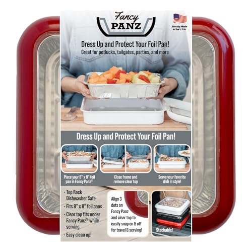 Fancy Panz - Red 8x8 Aluminum Foil Pan Carrier with Lid - Elevated Food Serving Tray - Portable & Insulated Casserole Carrier with Lid - Made in The USA Hosting Essentials - Image 1