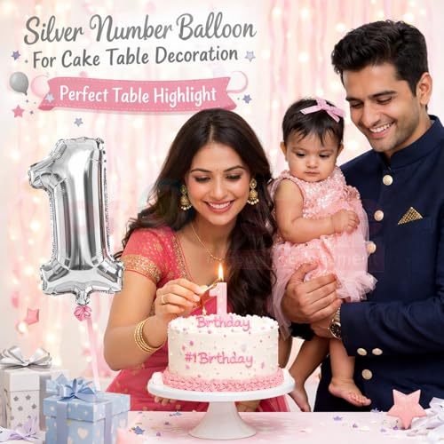 Propsicle 16 Inch Silver Number 1 Foil Balloon for 1st Birthday Decoration, First Anniversary prop, Milestone Décor, Photo Booth Backdrop, Cake Table Accent, Helium & Air Supported - Image 5
