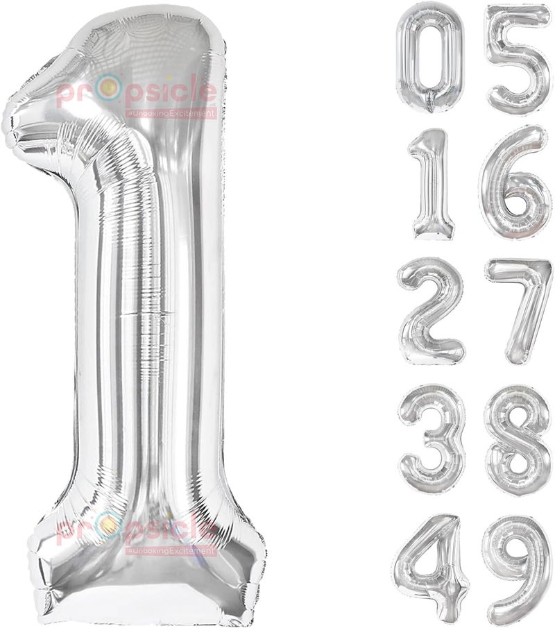 Propsicle 16 Inch Silver Number 1 Foil Balloon for 1st Birthday Decoration, First Anniversary prop, Milestone Décor, Photo Booth Backdrop, Cake Table Accent, Helium & Air Supported - Image 1