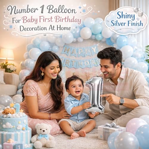 Propsicle 16 Inch Silver Number 1 Foil Balloon for 1st Birthday Decoration, First Anniversary prop, Milestone Décor, Photo Booth Backdrop, Cake Table Accent, Helium & Air Supported - Image 4