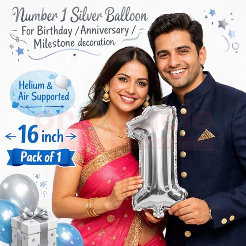 Propsicle 16 Inch Silver Number 1 Foil Balloon for 1st Birthday Decoration, First Anniversary prop, Milestone Décor, Photo Booth Backdrop, Cake Table Accent, Helium & Air Supported - Image 3