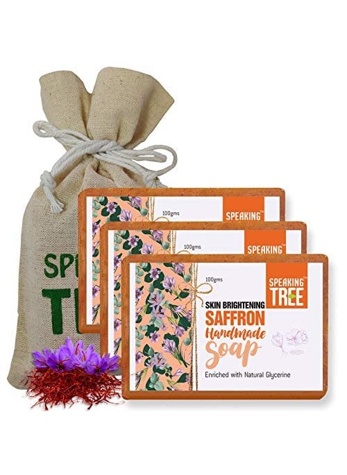 Speaking Tree Speaking Tree Skin Brightening Saffron Handmade Soap 100 gms Pack of 3  - Image 1