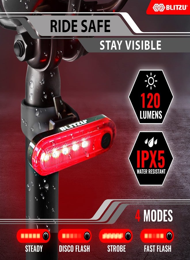 BLITZU USB-C Rechargeable Bike Tail Light 2 Pack, Bright Bicycle Rear Cycling Safety Flashlight Accessories for Night Riding, Cyborg 120T, 4 Light Modes for Adults Kids Men Women Road Mountain - Image 5