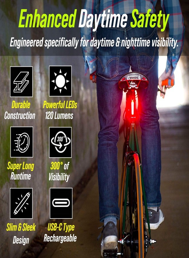 BLITZU USB-C Rechargeable Bike Tail Light 2 Pack, Bright Bicycle Rear Cycling Safety Flashlight Accessories for Night Riding, Cyborg 120T, 4 Light Modes for Adults Kids Men Women Road Mountain - Image 4