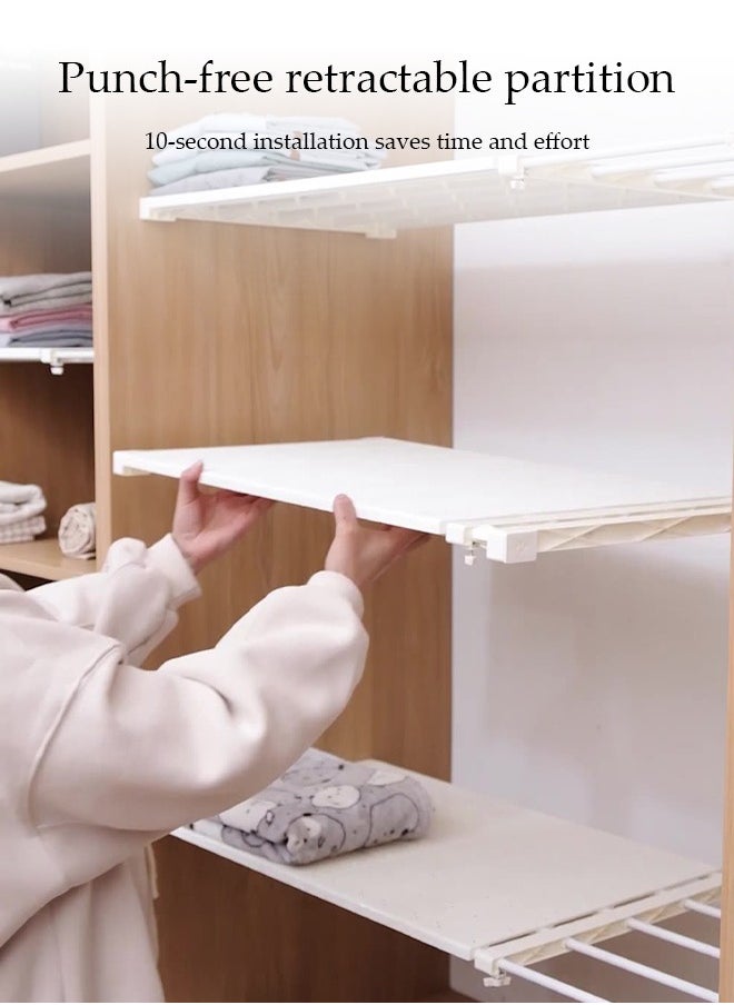 DUNISO - 2-Pack Separator Shelf, Wardrobe Nail-Free Retractable Storage Partition, Kitchen Partition, Dormitory Cabinet Layered Rack, Bathroom Storage Rack Tension Rack, Expandable Closet Rack, Adjustable, Suitable For Wardrobe, Cabinet, Cupboard (42 Cm, 42-48 Cm) - Image 1
